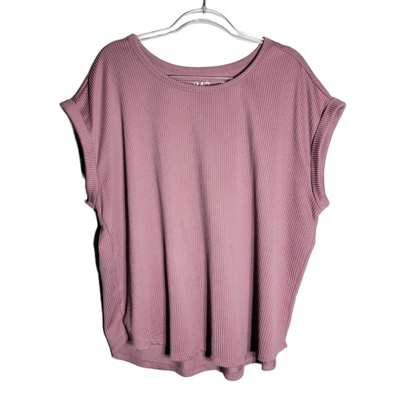 maurices Tops - 24/7 by Maurices Plus Size 1x Ribbed Knit Short Sleeve Tee Mauve Boxy Lagenlook